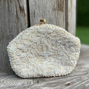 Vintage Hand Beaded Creamy White Evening Clutch